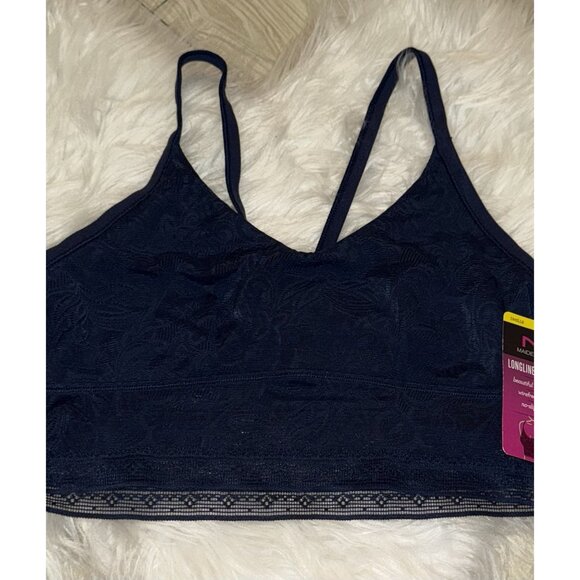 Maidenform Stretch Lace Longline Bralette Bra Wire Free M Medium Blue DMSLLB New - Picture 3 of 5